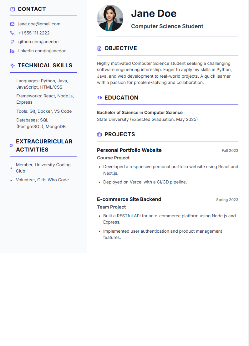 Preview of Entry-Level Student CV